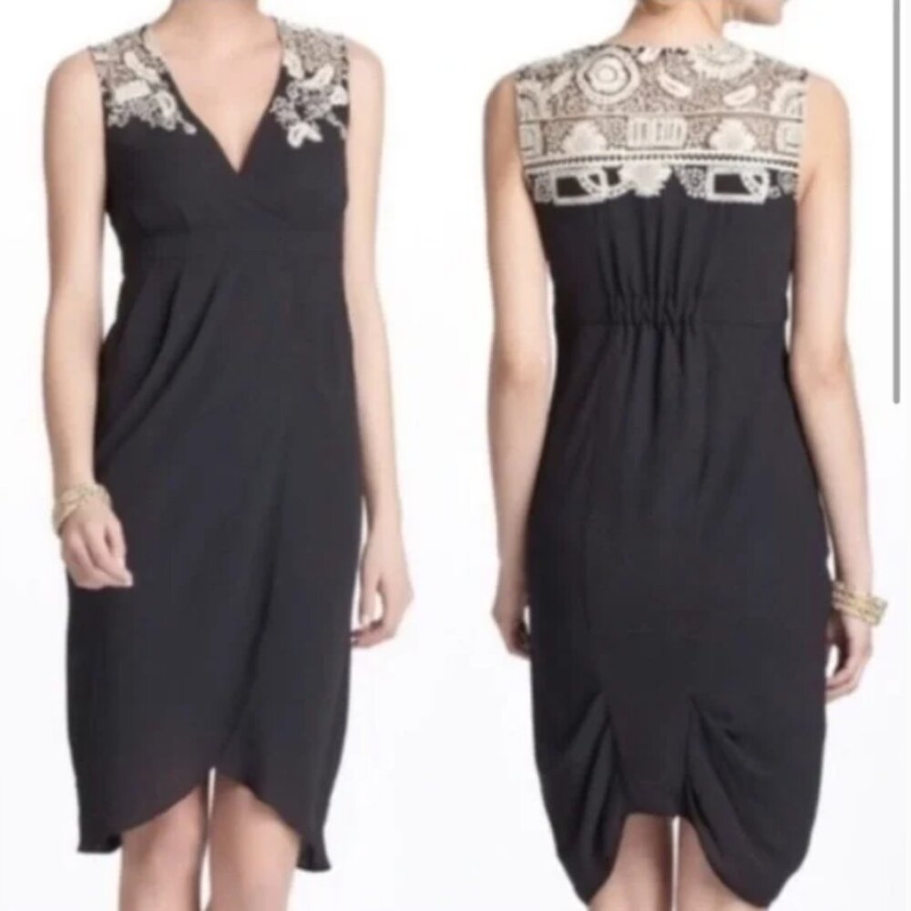 Anthropologie Meadow Rue black‎ tulip skirt embroidered lace top mini dress 4